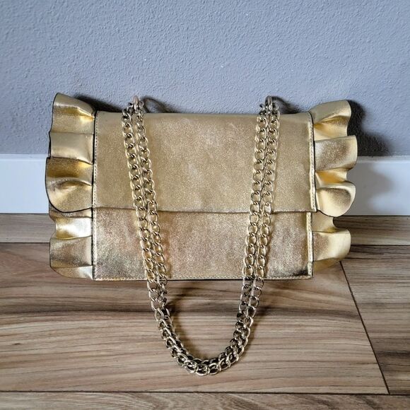 Christian Siriano Italy Structured Ruffle Convertible Chain Bag in Metallic Gold - Picture 2 of 15